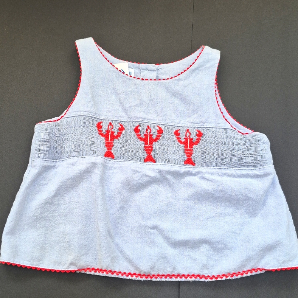 Vive La Fete Girl's Sleeveless Top with Red Lobster Design Preppy Coastal sz 6